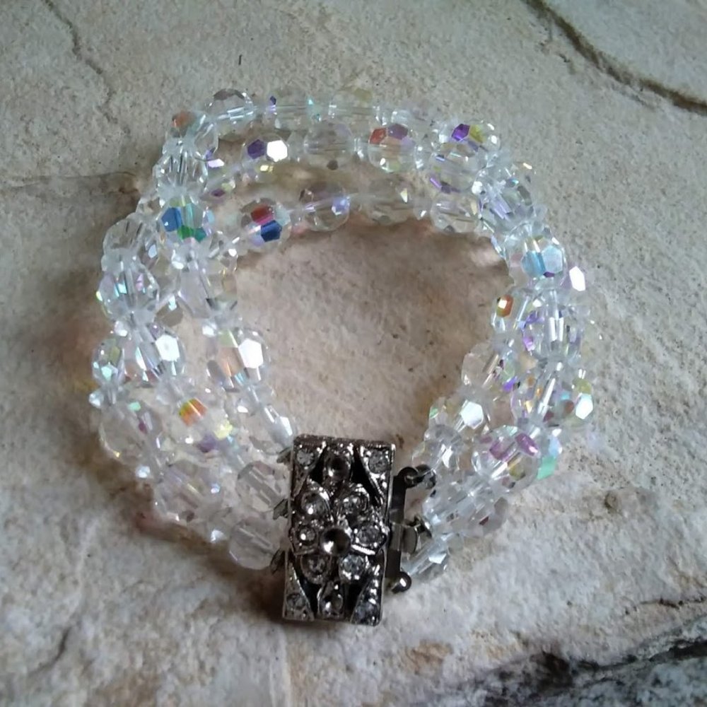Vtg ArtDeco 3 strand swarovski Bracelet